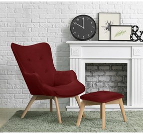 Червен кадифен фотьойл с табуретка Niko – Ropez