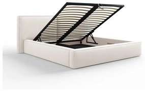 Бежово тапицирано двойно легло с място за съхранение и решетка 180x200 cm Arendal - Cosmopolitan Design