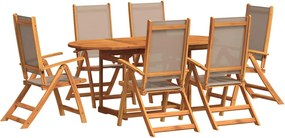 3279323 vidaXL Градински трапезен комплект, 7 части, акация масив и textilene