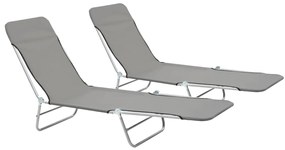 44302 vidaXL Сгъваеми шезлонги, 2 бр, стомана и текстил, сиви