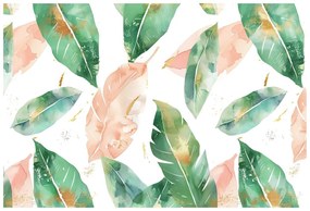 Тапет – Акварелни зелено-прасковени листа