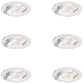 Комплект от 6 вградени спота бели 9,5 см вкл. LED 1300 lm димируеми IP23 - Gaius