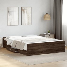3280292 vidaXL Рамка за легло с чекмедже кафяв дъб 150x200 см инженерно дърво