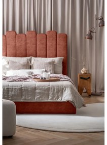 Тапицирано двойно легло с място за съхранение и решетка140x200 cm в тухлен цвят Dreamy Aurora - Miuform