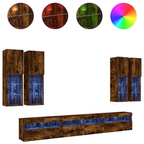 3216782 vidaXL Комплект ТВ стенни шкафове, 7 части, с LED светлини, опушен дъб