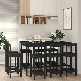 Sonata H Бар комплект от 9 части, черен, масивна борова дървесина