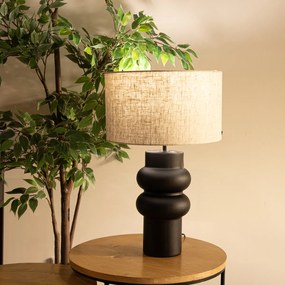 Дизайнерска настолна лампа черна с абажур от плат светло сив 35 см - Alisia