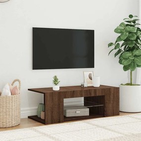 822667 vidaXL ТВ шкаф с LED осветление, кафяв дъб, 90x39x30 см
