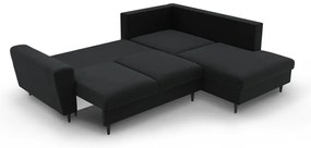 Черен кадифен разтегателен ъглов диван с място за съхранение (десен ъгъл/L форма) Kyoto – Cosmopolitan Design