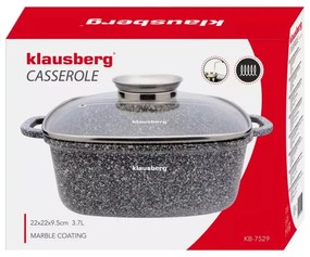 Тенджера Klausberg KB 7529, 3.7 л, Стъклен капак, Мраморно покритие, Индукция, Сив