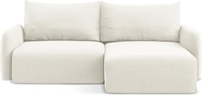 Кремав кадифен сгъваем/с място за съхранение ъглов диван (десен ъгъл) Kalena – Makamii