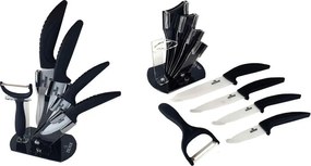 Комплект ножове с поставка ZILNER ZL 5124, 6 части, Белачка, Керамично покритие, Черен