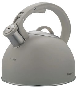 Свирещ чайник Klausberg KB 7912, 2.5 л, Дръжка с дървесен ефект, Индукция, Светлосив
