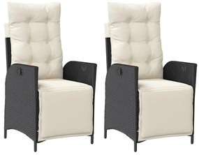 365288 vidaXL Накланящи градински столове с подложка 2 бр, черен, полиратан