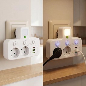 Разклонител 2 Контакта + 2x USB-A + USB-C JNH017 White