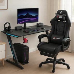 Геймърска маса с RGB LED подсветка черна Широчина: 60 см | Дължина: 120 см