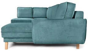 Тюркоаз сгъваем ъглов диван от рипсено кадифе (ляв ъгъл/"U" форма) Tori – Bonami Selection