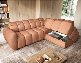 Сгъваем с място за съхранение ъглов диван от букле в цвят сьомга (десен ъгъл L форма) Falconn – ELTAP