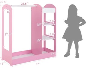GINGER HOME Дървен щендер за дрехи с огледало PINK