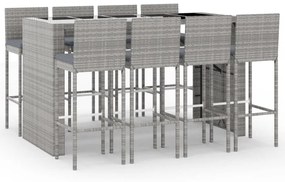 3187630 vidaXL Градински бар комплект с възглавници 9 части сив полиратан
