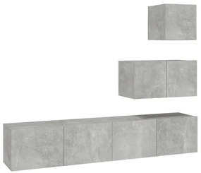 3114641 vidaXL Комплект ТВ шкафове от 4 части, бетонно сив, инженерно дърво