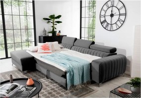 Тъмносив кадифен разтегателен ъглов диван с място за съхранение (ляв ъгъл) Grayson – ELTAP