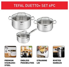 Комплект съдове от неръждаема стомана 6 бр. DUETTO+ G719S655 – Tefal