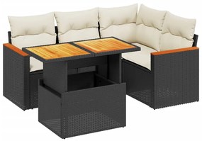 3273058 vidaXL Градински комплект с възглавници, 5 части, черен полиратан