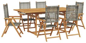 3281731 vidaXL Градински трапезен комплект, 7 части, сив, полиратан и масив