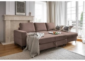 Кафяв разтегателен ъглов диван от рипсено кадифе (десен ъгъл) Lofty Lilly – Miuform