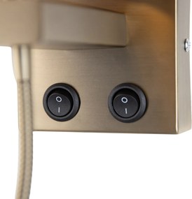 Стенна лампа бронз с гъвкаво рамо и бежов плюшен текстилен абажур 18 см - Brescia Combi