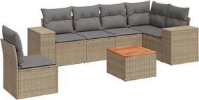 3257802 vidaXL Градински диван с възглавници, 7 части, бежов полиратан
