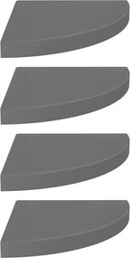 323915 vidaXL Окачени ъглови рафтове, 4 бр, сив гланц, 35x35x3,8 см, МДФ