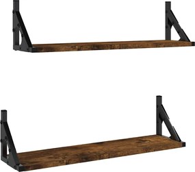 836325 vidaXL Стенни рафтове 2 бр опушен дъб 60x15x15,5 см