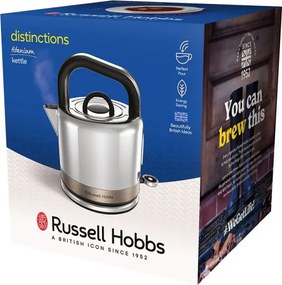 Електрическа кана Russell Hobbs Distinctions Titanium 26422-70, 2400W, 1.5 л, Бързо завиране, Миещ се филтър против котлен камък, 360° основа, Защити, Инокс/титан