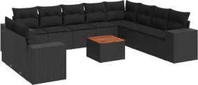 3257847 vidaXL Градински комплект диван с възглавници 11 части черен полиратан