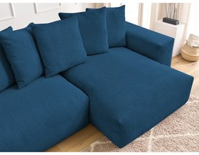 Син сгъваем/с място за съхранение ъглов диван от рипсено кадифе Voltaire – Bobochic Paris