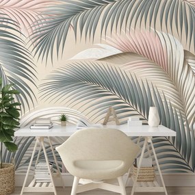 Тапет – Пастелни палмови листа на бежово