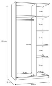 ГАРДЕРОБ СКУЕЪР С LED-ОСВЕТЛЕНИЕ 95,3/41,5/197,9 СМ