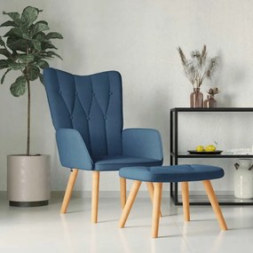 327538 vidaXL Релакс стол с табуретка, син, плат