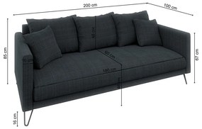 Тъмносив шенилов диван 200 cm Freya – Ropez