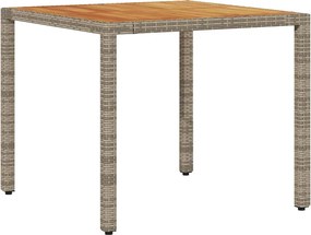 365530 vidaXL Градинска маса с дървен плот акация сива 90x90x75 см полиратан
