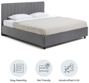 Сиво тапицирано двойно легло с място за съхранение и включена подматрачна рамка 180x200 cm Myra Slim Line – Bonami Selection