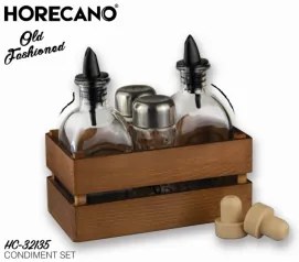 Стъклен оливерник от 5 части в дървена касетка венге OLD FASHIONED (HC-32135) - Horecano