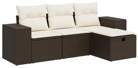 3325659 vidaXL Градински комплект с възглавници, 4 части, кафяв, полиратан