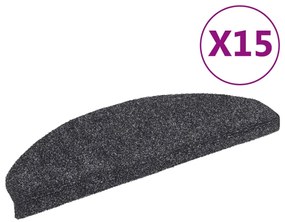 132697 vidaXL Изтривалки за стълби, самозалепващи се, 15 бр., 65x21x4 см, тъмносиви, полукръгли, големи