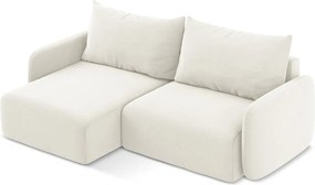 Кремав кадифен сгъваем/с място за съхранение ъглов диван (ляв ъгъл) Kalena – Makamii