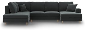 Тъмносив кадифен разтегателен ъглов диван с място за съхранение (ляв ъгъл/U форма) Kyoto – Cosmopolitan Design