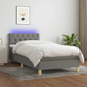 3133910 vidaXL Боксспринг легло с матрак и LED, тъмносиво, 80x200 см, плат