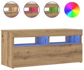856308 vidaXL ТВ шкаф с LED осветление, 90x35x40 см, инженерно дърво